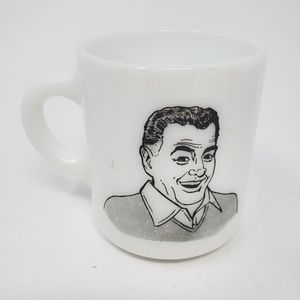 VTG Mom & Dad Milk Glass Mugs, set of 2